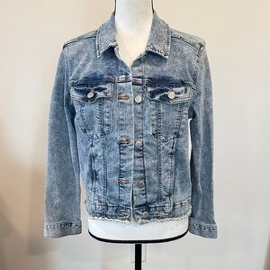 Simply Vera Vera Wang Acid Wash Denim Jacket with Frayed Hem Size Small